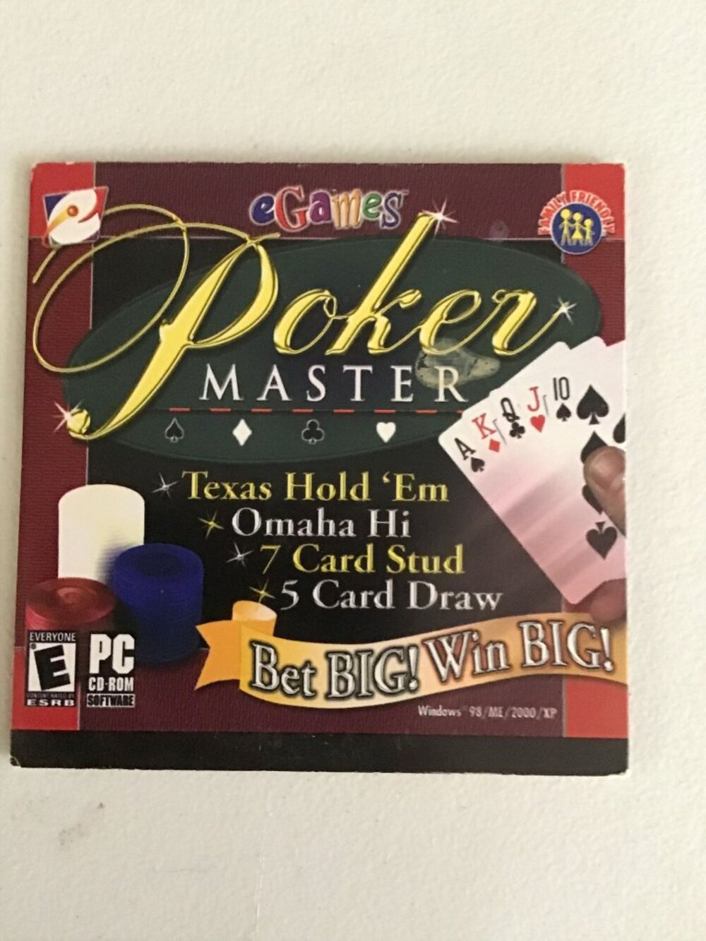 eGames Poker Master CD-ROM Brand New XP 5 & 7 Card Stud Texas Hold Em PC Windows
